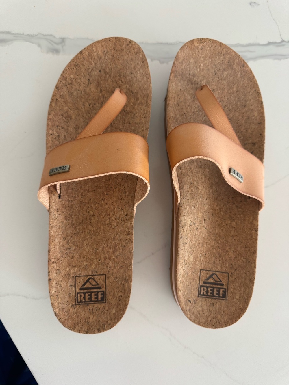 Reef Tan Leather platform Cork Footbed Thong Sandals